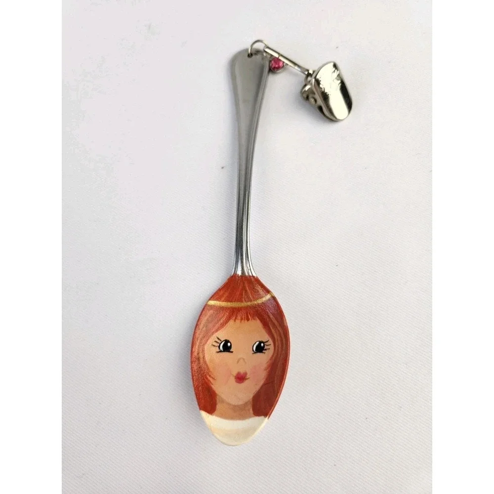Hand Painted Teaspoon Decorative Metal Spoon Angel Redhead w/clip Artisan Decor